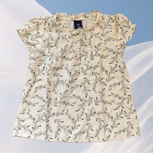 Gap Kids Girl’s Floral Short Sleeve Shirt Pleated Button Front Ruffle Collar 4/5